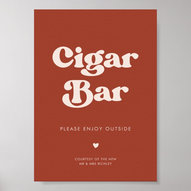 Stilvolles Retro Terracotta Wedding Cigar Bar Poster (Vorne)