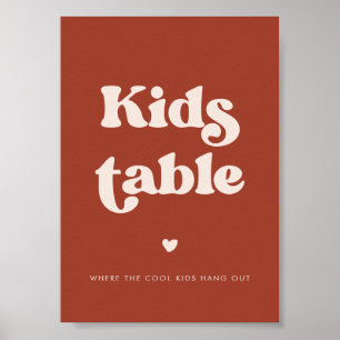 Stilvolles Retro Terracotta Wedding Kids Table Poster