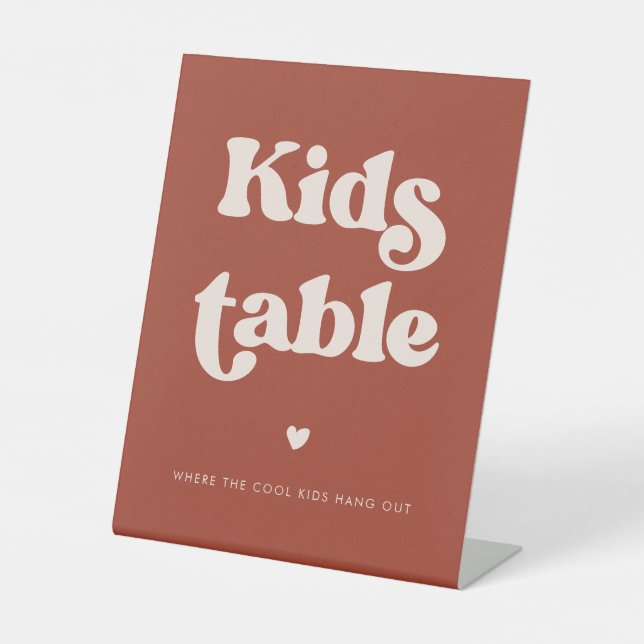 Stilvolles Retro Terracotta Wedding Kids table Sockelschild (Vorderseite)