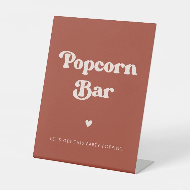 Stilvolles Retro Terracotta Wedding Popcorn Bar Sockelschild (Vorderseite)