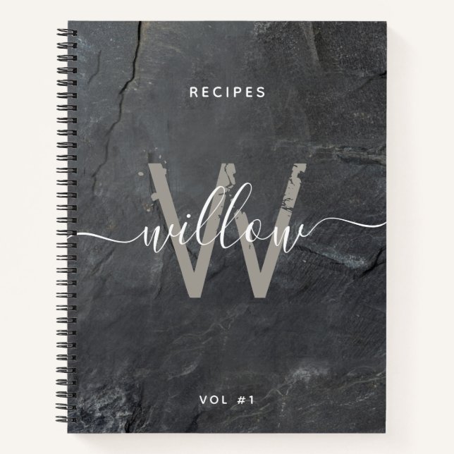 Stilvolles Rezept für graue Tonschrift Notizbuch (Vorderseite)