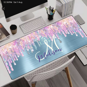 Stilvolles rosa-aqua-Einhorn mit tropfendem Glitte Schreibtischunterlage