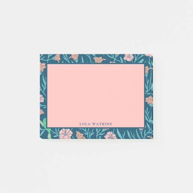 Stilvolles rosa Blumenmuster Post-it Klebezettel (Vorderseite)