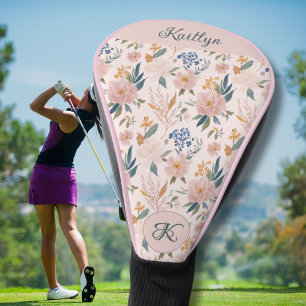 Stilvolles rosa florales Namensmonogramm Golf Headcover