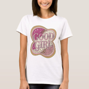 Stilvolles Rosa GOOD GIRL Künstlerisches Motiv T-Shirt