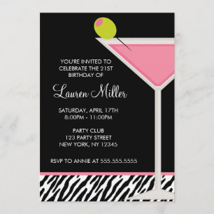 Stilvolles rosa Martini-Glas Geburtstagsfeier Einladung