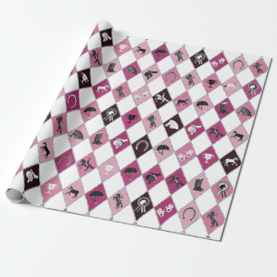 Stilvolles rosa Reittier Diamantenmuster Geschenkpapier