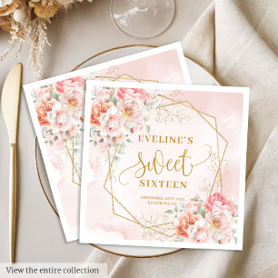 Stilvolles Rosa Salbei Gold Floral Sweet Sixteen Serviette