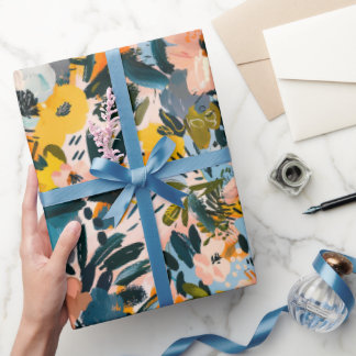Stilvolles rosa und blaues Abstraktes Blumenmuster Geschenkpapier
