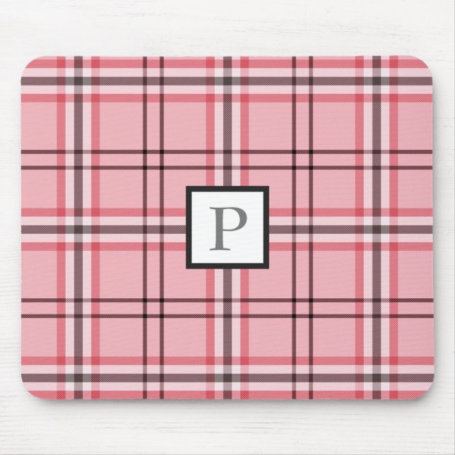 Stilvolles Rosa- und Grau-Karomuster Mousepad (Vorne)