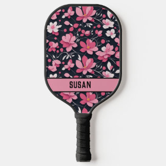 Stilvolles rosa und schwarzes Blumenmuster/Individ Pickleball Schläger