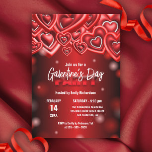 Stilvolles Rot Glossy Hearts Galentine's Day Party Einladung