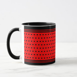 Stilvolles Rot- und Schwarz-Herzmuster-Tasse Tasse