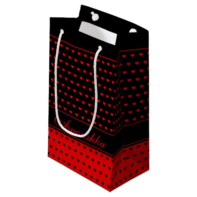 Stilvolles rotes und schwarzes Herzmuster, Individ Kleine Geschenktüte (Vorderseite Schrägansicht)