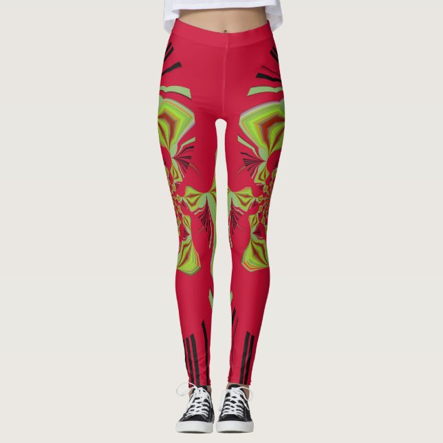 Stilvolles rotes Zitronenmodedesign Leggings (Vorderseite)