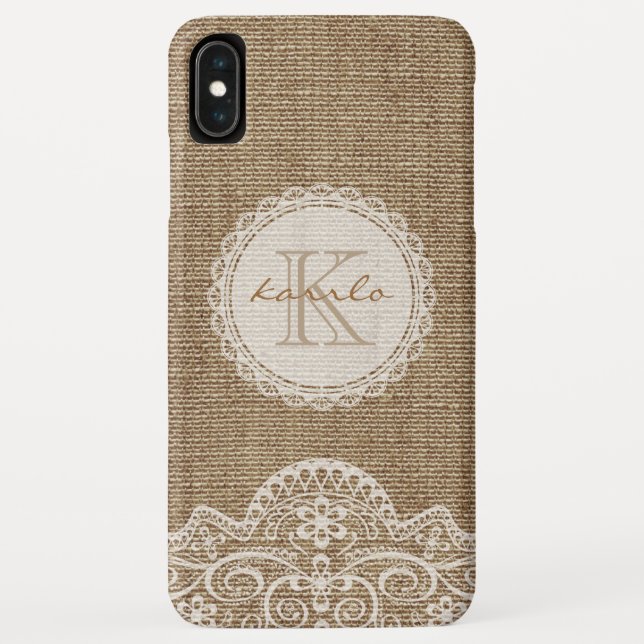 Stilvolles Rustikal-Burlap-Elfenbeinpolster-Spitze Case-Mate iPhone Hülle (Rückseite)