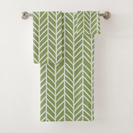 Stilvolles Sage Green Boho Herringbone-Muster Badhandtuch Set
