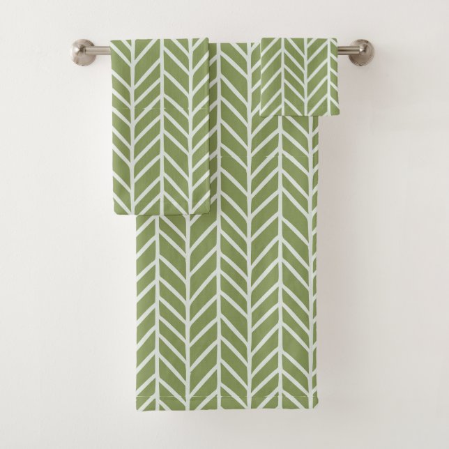 Stilvolles Sage Green Boho Herringbone-Muster Badhandtuch Set (Insitu)