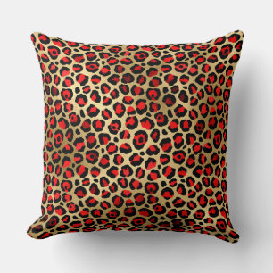 Stilvolles Scharlachrot und Goldfolie Leopard Flec Kissen
