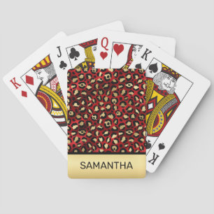 Stilvolles Scharlachrot und Goldfolie Leopard Flec Spielkarten