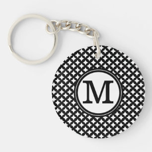 Stilvolles schickes Schwarzweiss-Monogrammmuster Schlüsselanhänger