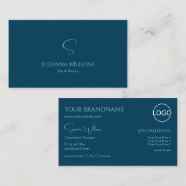 Stilvolles Schlichtes Ocean Blue mit Monogram und  Visitenkarte