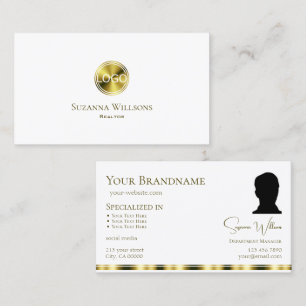 Stilvolles Schlichtes Weißgold mit Logo und Foto C Visitenkarte