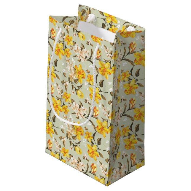 Stilvolles schönes helles Blumenmuster Kleine Geschenktüte (Rückseite Schrägansicht)