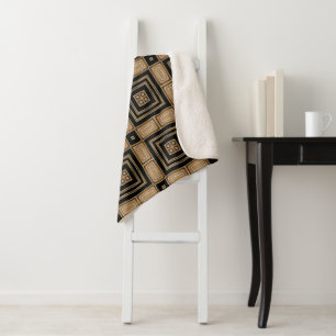 Stilvolles Schwarz & Gold Art Deco geometrisches M Sherpadecke