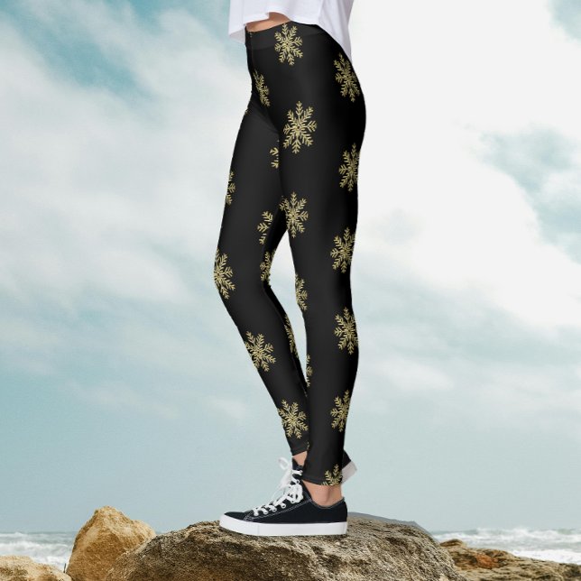 Stilvolles Schwarz-Gold-Glitzer-Snowflake-Muster Leggings (Von Creator hochgeladen)