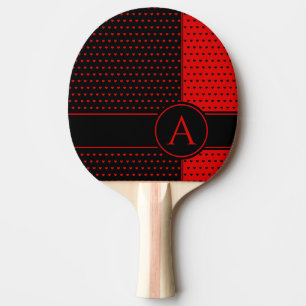 Stilvolles Schwarz-Rot-Herz-Muster - Monogramm Tischtennis Schläger