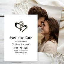 Stilvolles Schwarz und Gold Herzen Save-the-Date