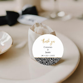 Stilvolles Schwarz-Weiß-Blatt Danke Runder Aufkleber