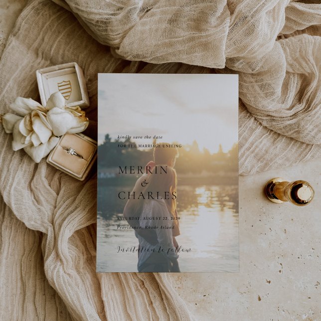 Stilvolles Schwarz-Weiß-Foto Moderne Hochzeit Save The Date (Von Creator hochgeladen)