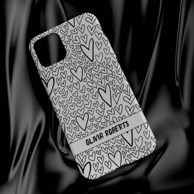 Stilvolles Schwarz-Weiß-Herz-Muster personalisiere Case-Mate iPhone 14 Hülle (Von Creator hochgeladen)
