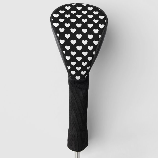 Stilvolles Schwarz-Weiß-Herz-Polka-Dot-Muster Golf Headcover (Vorderseite)