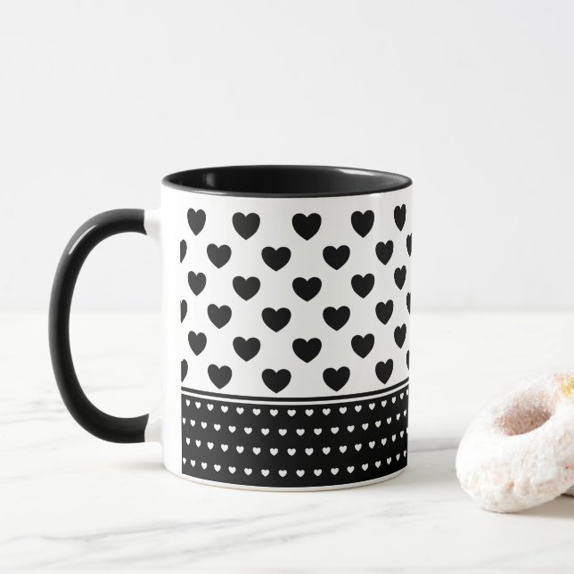 Stilvolles Schwarz-Weiß-Hörmuster Tasse (Mit Donut)