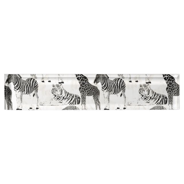 Stilvolles Schwarz-Weiß-Jungle-Tiermuster Namensplakette (Vorderseite)