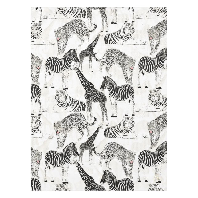 Stilvolles Schwarz-Weiß-Jungle-Tiermuster Tischdecke (Vorderseite)
