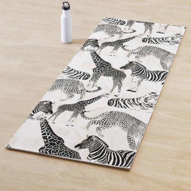 Stilvolles Schwarz-Weiß-Jungle-Tiermuster Yogamatte (Beispiel)