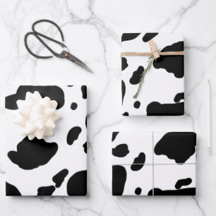 Stilvolles Schwarz-Weiß-Kuh-Druckmuster Geschenkpapier Set