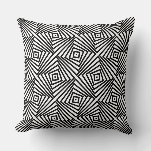 Stilvolles Schwarz-Weiß-Spiral-Box-Muster Kissen (Vorderseite)