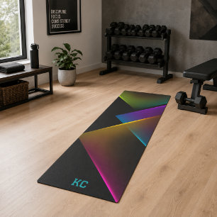 Stilvolles schwarzes neon-geometrisches Monogramm Yogamatte