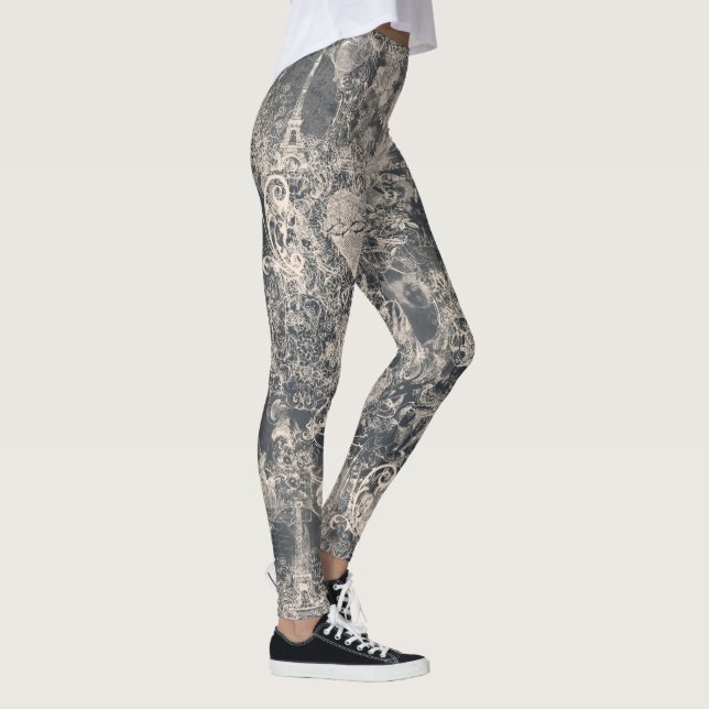 Stilvolles schwarzes Pariser Toile-Design Leggings (Rechts)
