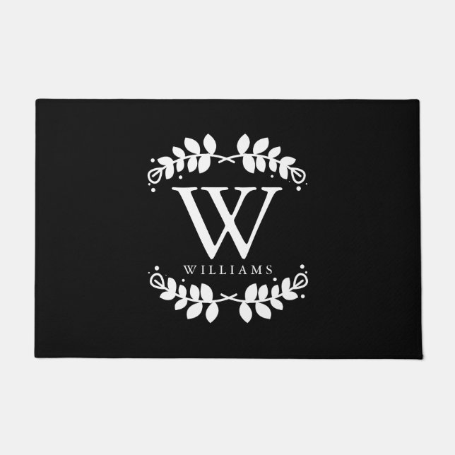 Stilvolles Schwarzweiss-Familien-Monogramm Fußmatte (Vorderseite)
