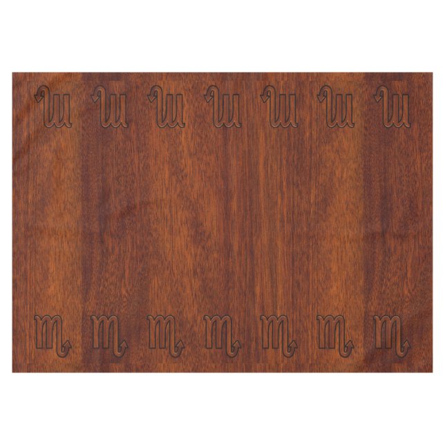 Stilvolles Scorpio Zodiac Symbol in Mahagoni Tischdecke (Vorderseite (Horizontal))