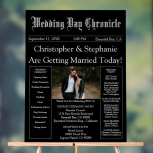 Stilvolles Script Minimal Newspaper Wedding Progra Acrylschild