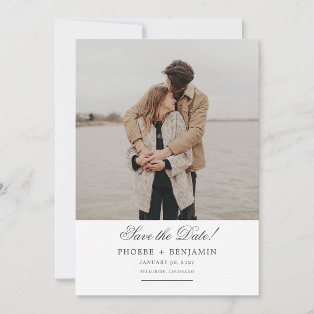 Stilvolles Script Wedding Foto Save The Date (Vorderseite)