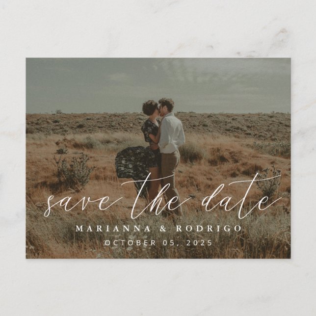 Stilvolles Script Wedding Foto Save the Date Postkarte (Vorderseite)