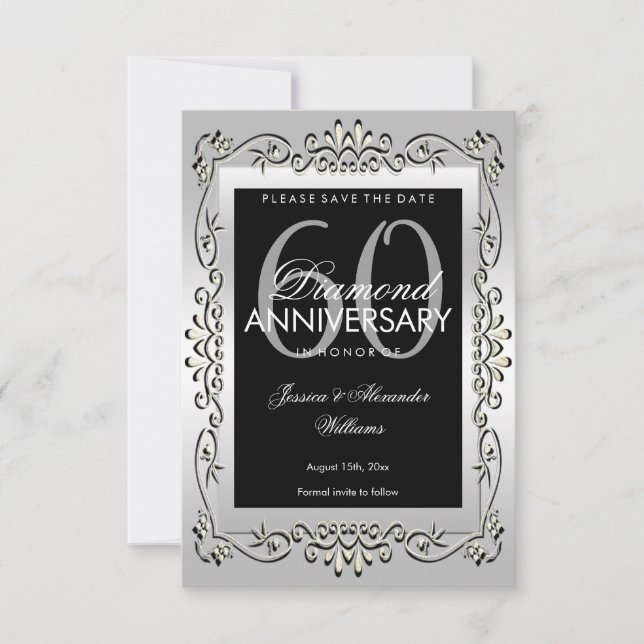 Stilvolles Silber 60. Hochzeit speichern Sie das D Save The Date (Vorderseite)